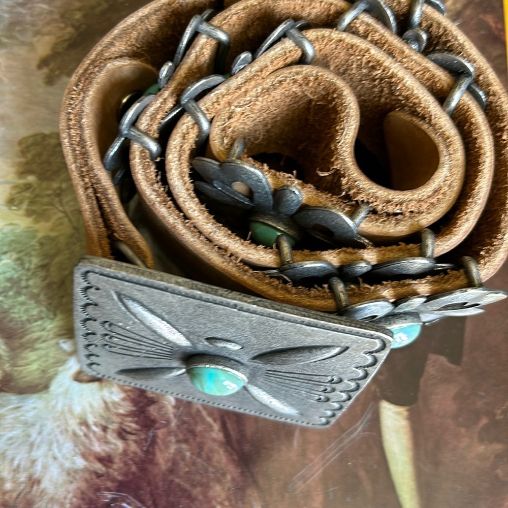 Genuine leather belt with embellished turquoise  size 30